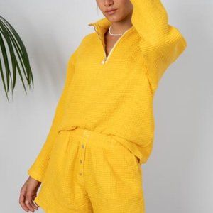 DONNI Waffle Half Zip - Mango - Small - NWT